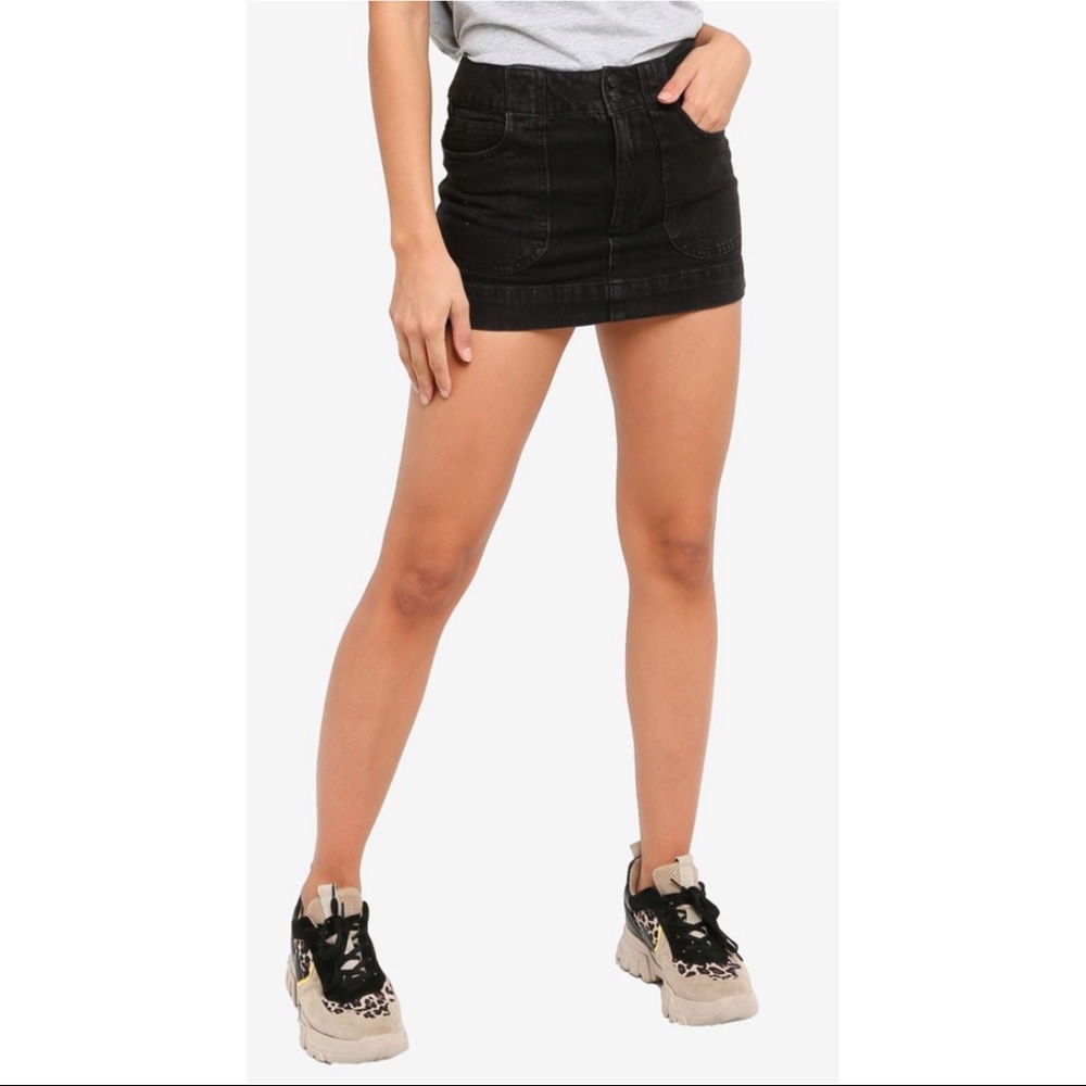 Forever 21 Black Denim Double Button Mini Skirt